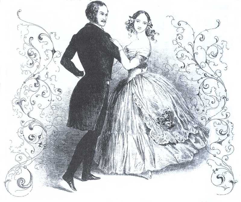 Ілюстрація до «The Hungarian Schottische», що була опублікована з нотами та вказівками як танцювати місіс Хендерсон