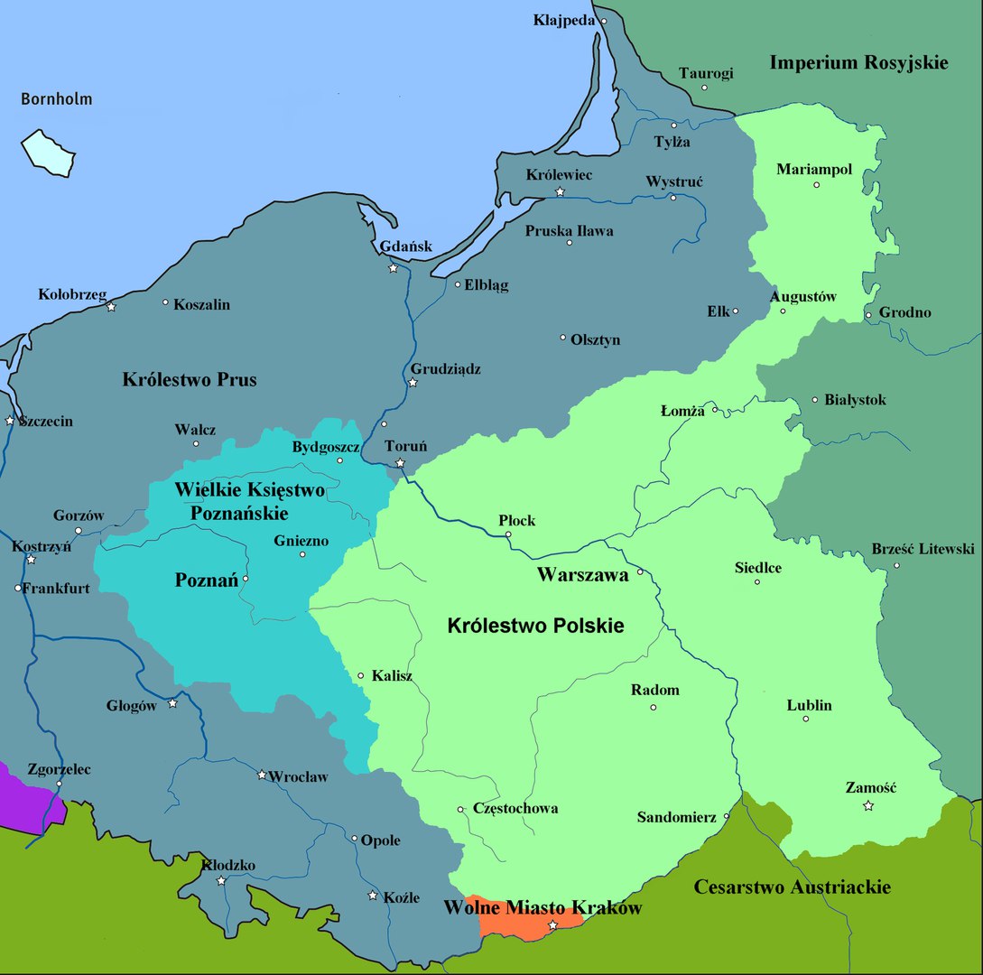Границы Царства Польского на 1815 год